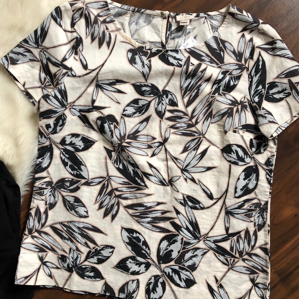 J. Crew Factory Short Sleeve Leaf Print Tee in Cream, Black, Gray